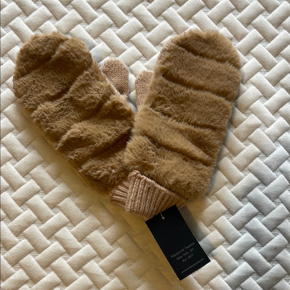 Tan Cozy Mittens with Elastic Cuffs